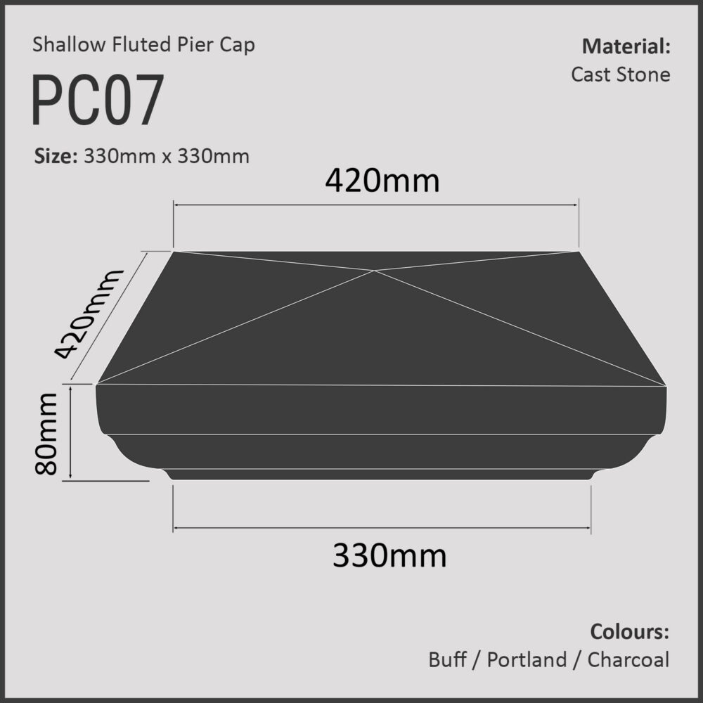 Slimline Fluted Pier Caps - 330mm x 330mm - Image 3