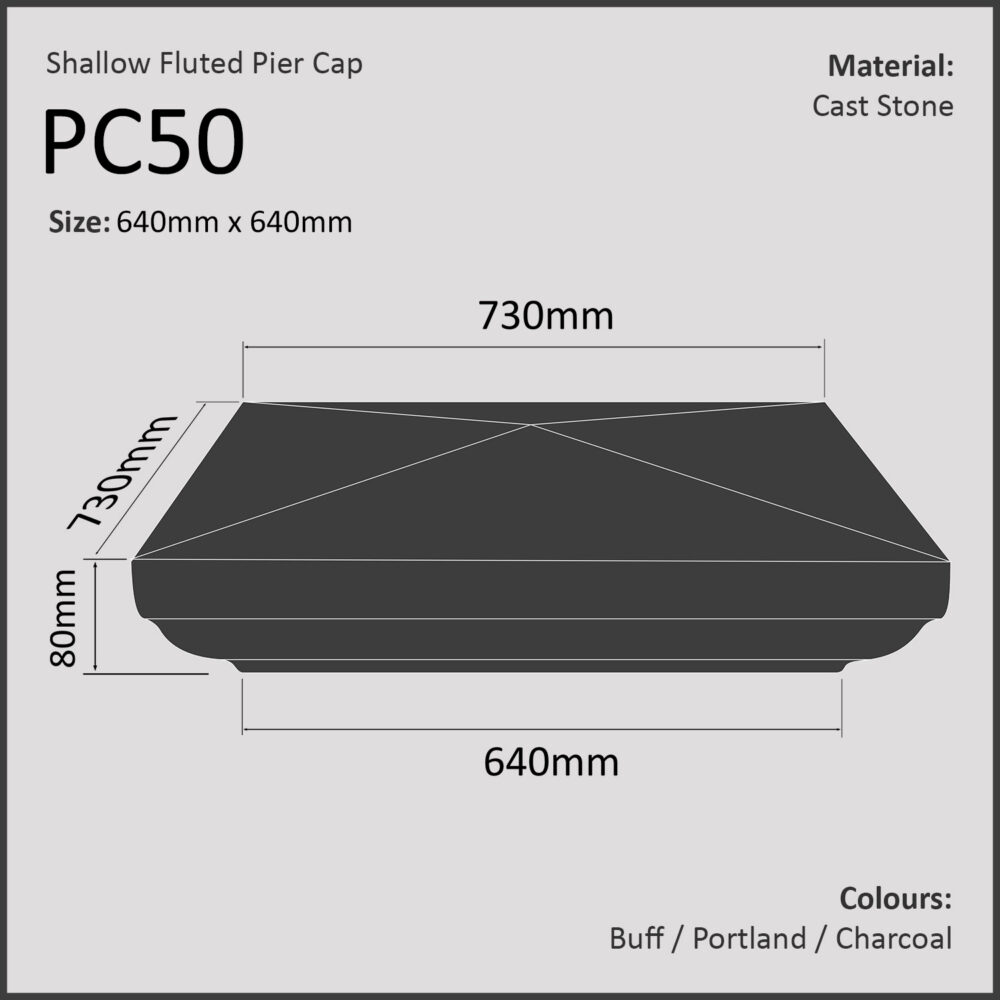 Slimline Fluted Pier Caps - 640mm x 640mm - Image 5